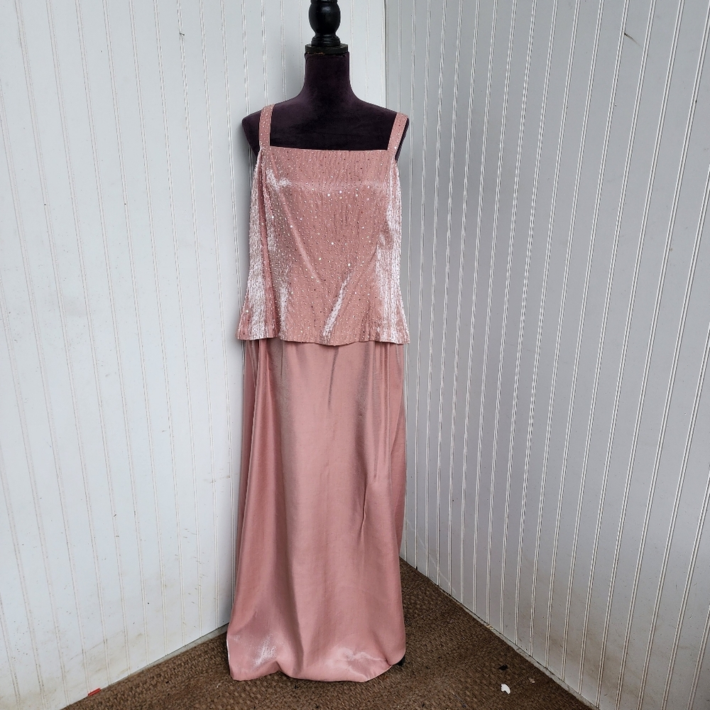 NWT Alex Evenings Women's Beaded Dress Gown Pink Blush Formal Satin Shiny Sz 18